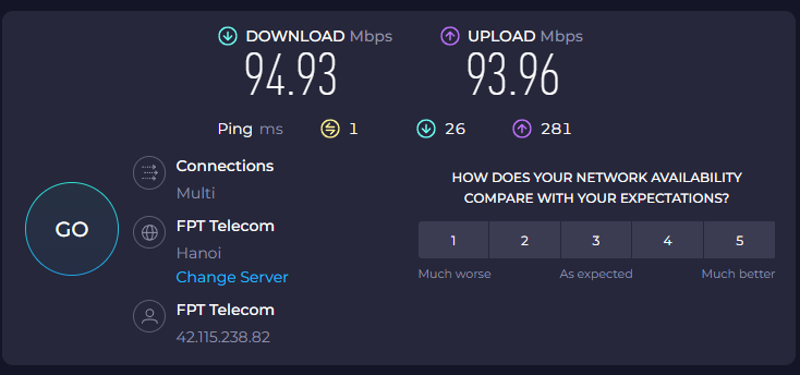 Kiểm tra băng thông mạng FPT bằng Speedtest